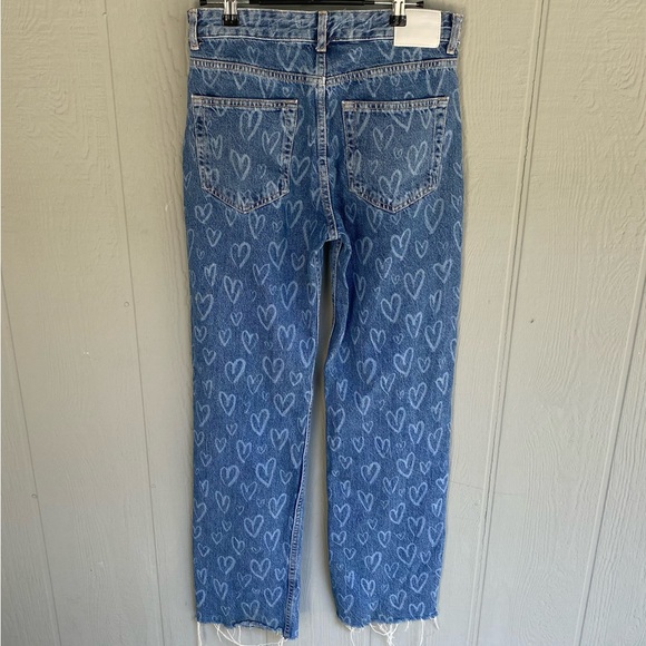 Pull&Bear Heart Straight Leg Blue Jeans Raw Hem 4 - Picture 2 of 6